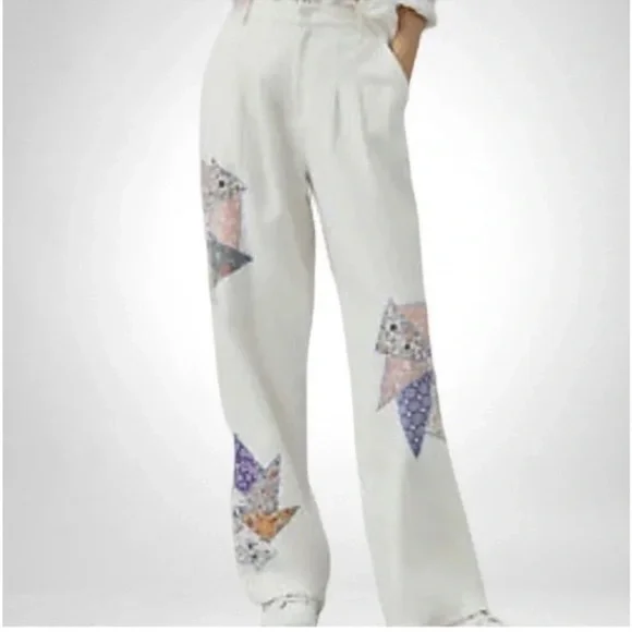 ANTHROPOLOGIE FOREVER THAT GIRL PALAZZO QUILTED PATCHWORK PANTS SIZE MEDIUM